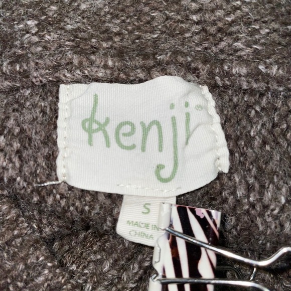 Anthropologie Kenji Hooded Knit Sweater 3/4 Dolman Sleeves V Neck Brown Small - Picture 8 of 9